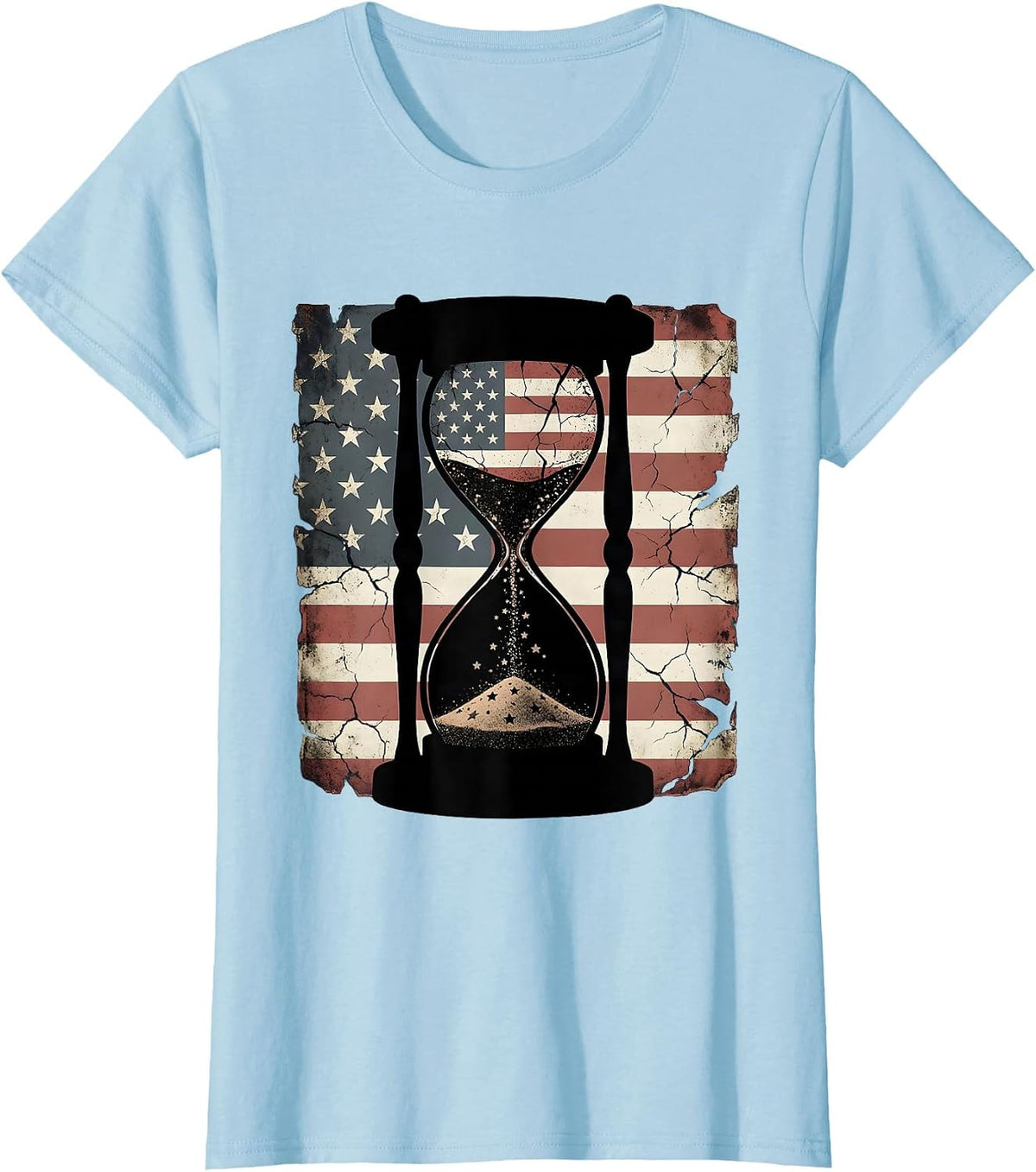 Hourglass With Falling Stars Cosmic Art Design T-Shirt - Baby Blue