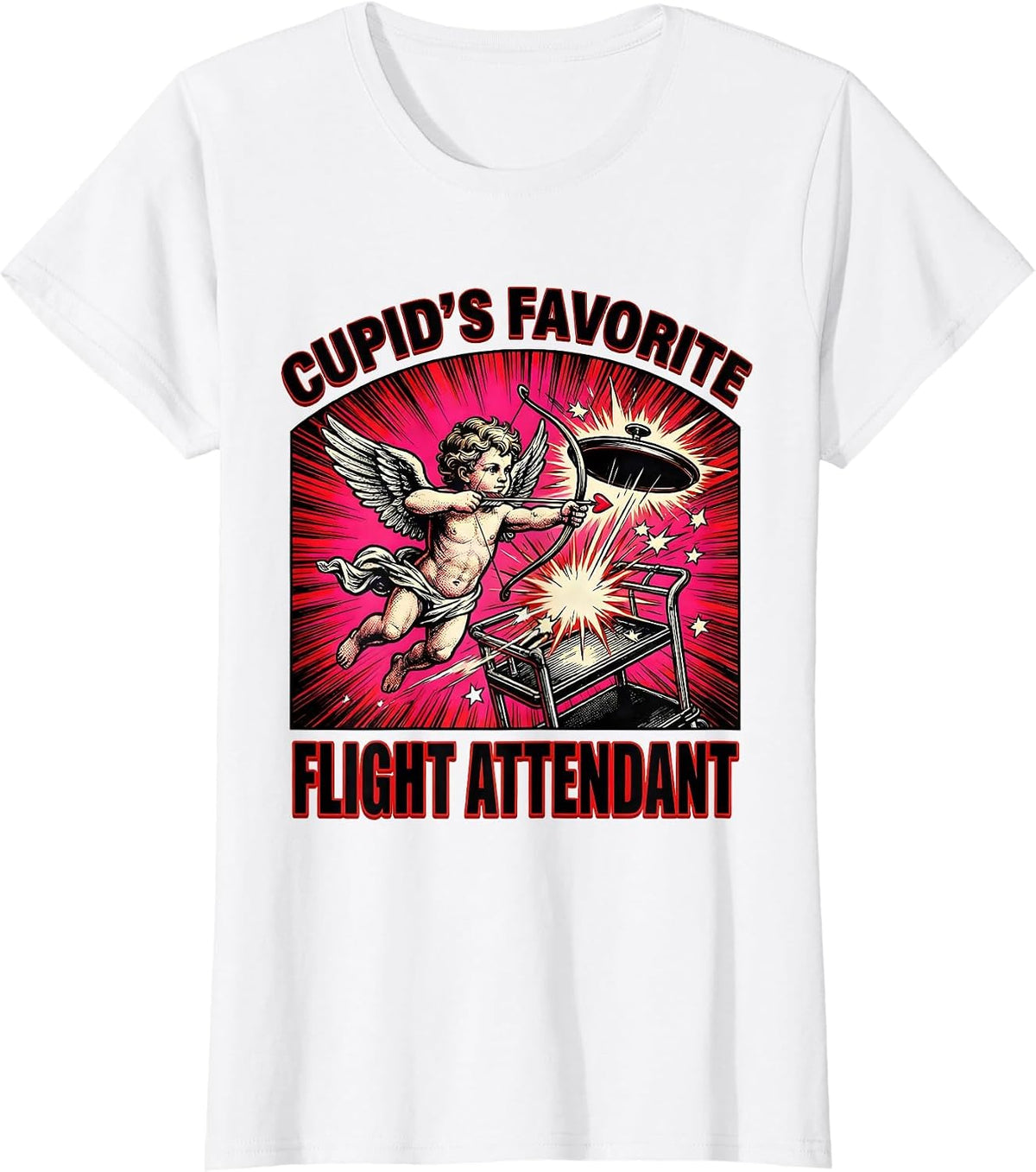 Women's Cupid's Favorite Flight Attendant Funny Valentine Angel T-Shirt - White