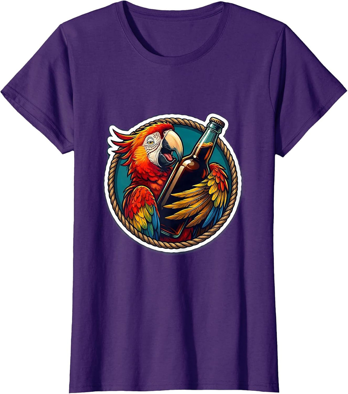 Women's Pirate Parrot Sneaking Sip of Rum Funny Drinking T-Shirt - Purple