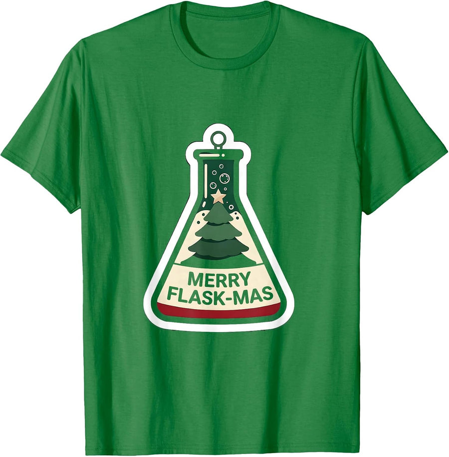 Men's Merry Flask-mas Funny Teacher Christmas STEM Humor T-Shirt - Kelly Green