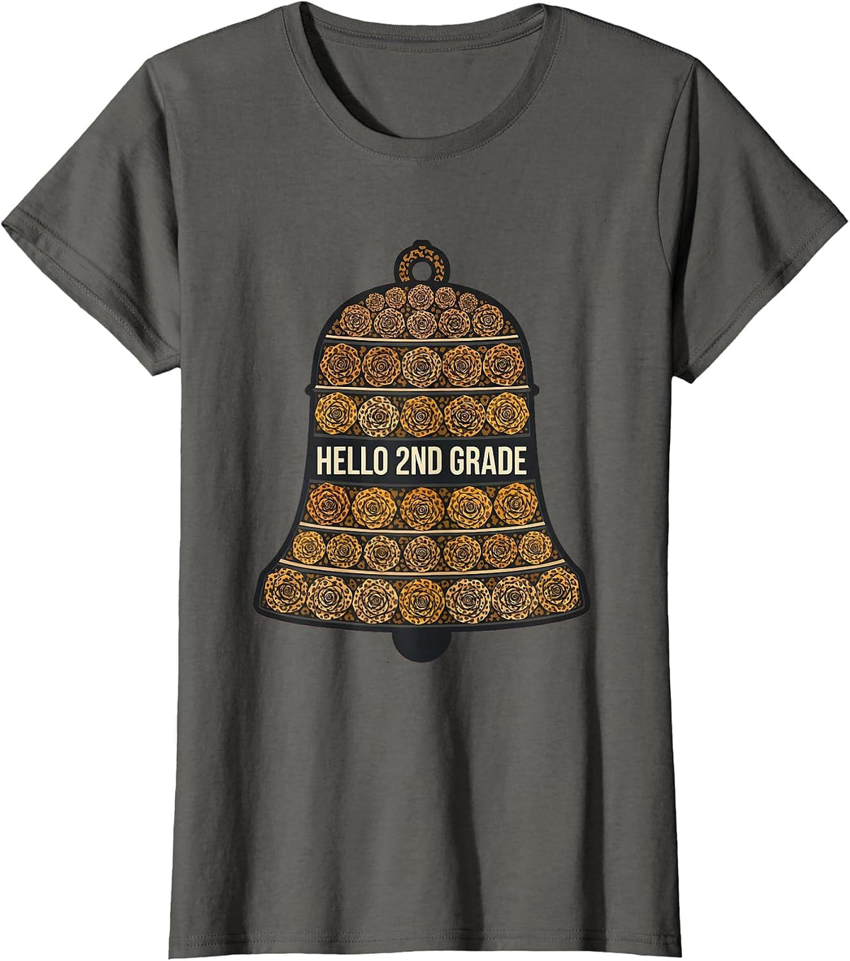 Women's Hello 2nd Grade Leopard Print Teacher Student Back To School T-Shirt - Asphalt Grey