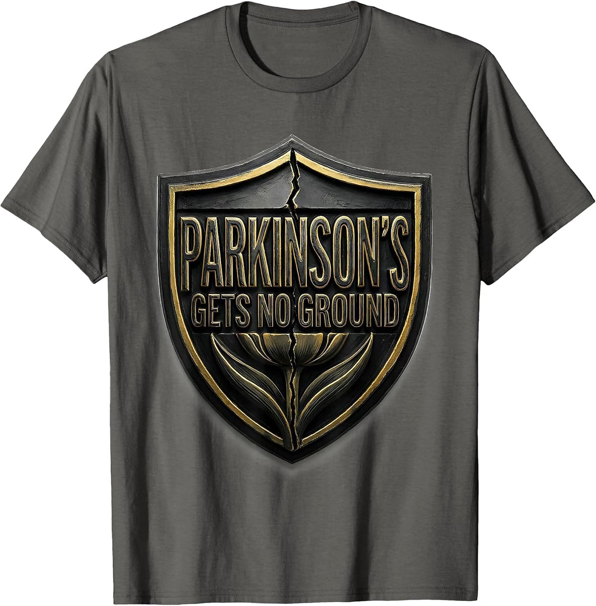 Men's Parkinson's Gets No Ground Defiant Awareness Support Ribbon T-Shirt - Asphalt Grey