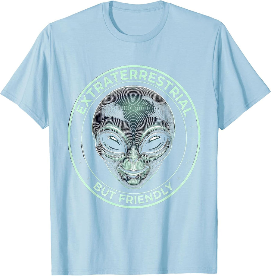 Men's Extraterrestrial But Friendly Alien Design T-Shirt - Baby Blue