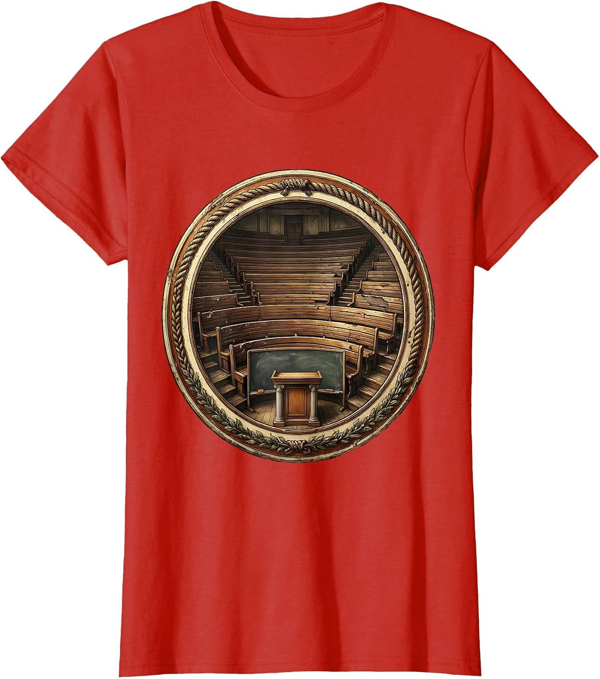 Classic College Lecture Hall Illustration T-Shirt - Red