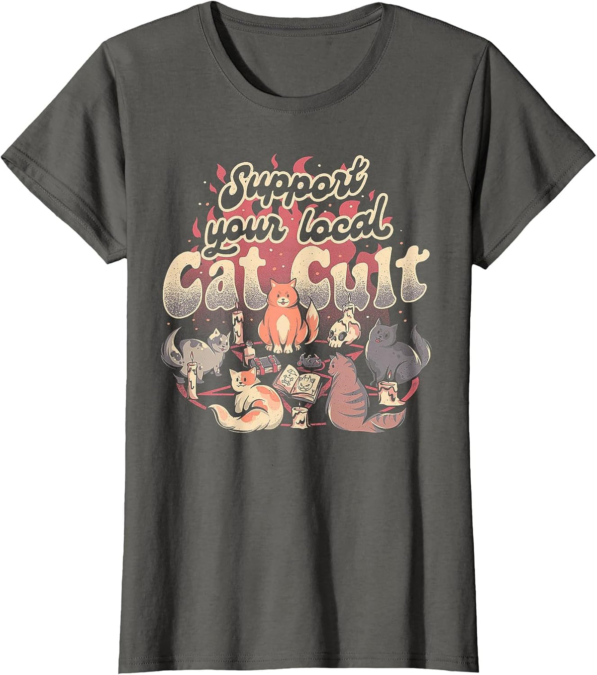 Support Your Local Cat Cult T-Shirt - Asphalt Grey