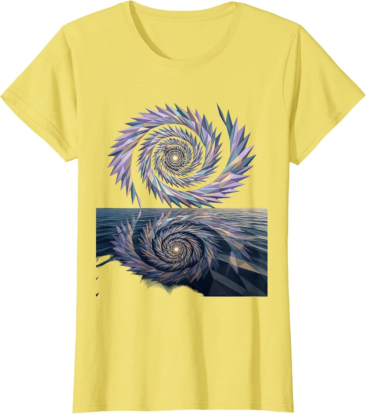Spiral Galaxy Ocean Reflection Cosmic Art T-Shirt - Lemon Yellow