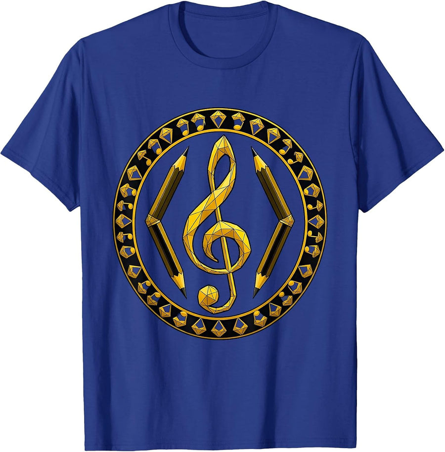 Music Teacher Pencil Treble Clef Illustration T-Shirt - Royal Blue