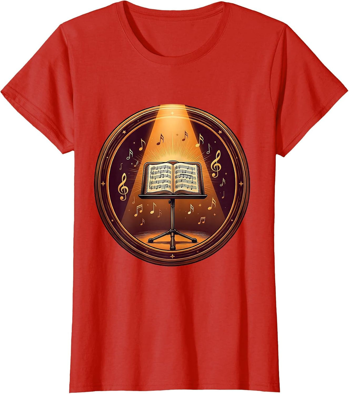 Music Stand Spotlight Illustration Music Teacher T-Shirt - Red
