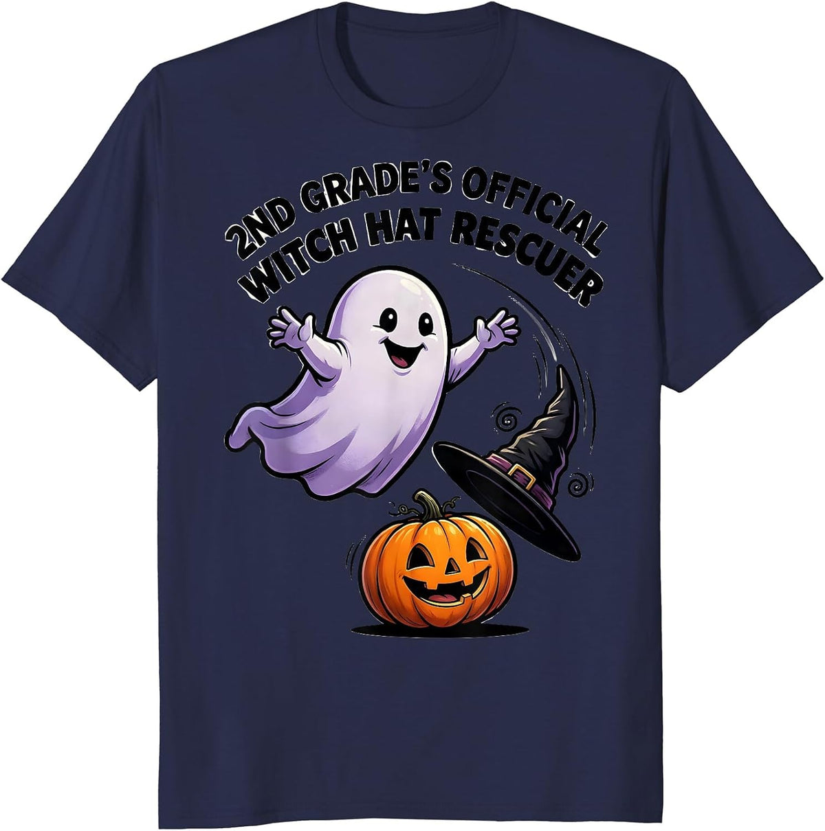 Men's 2nd Grade's Official Witch Hat Rescuer Spooky Second Grade T-Shirt - Navy Blue