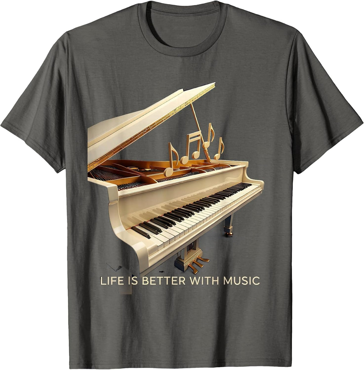 Life Is Better With Music Teacher Design T-Shirt - Asphalt Grey