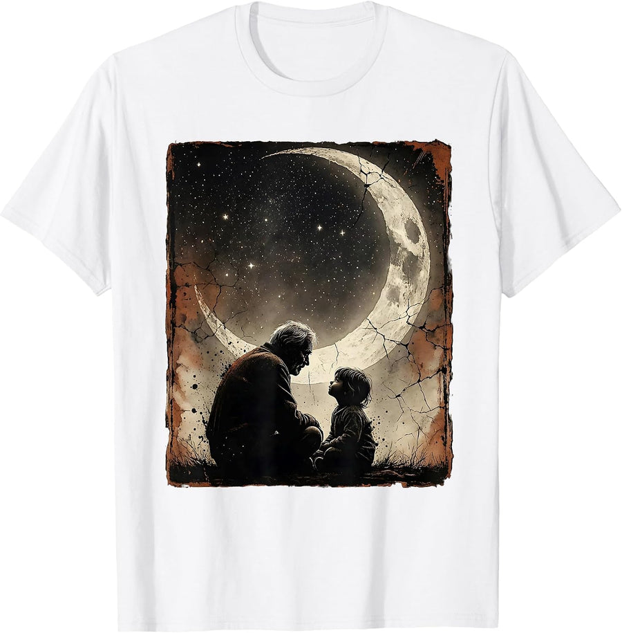 Men's Grandpa and Grandchild Stargazing Night Sky T-Shirt - White