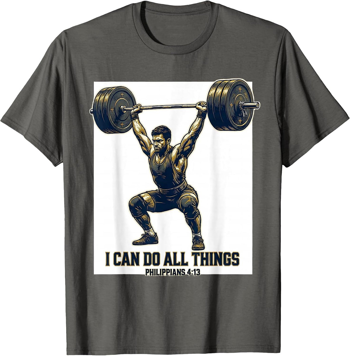 Men's I Can Do All Things Christian Weightlifter Scripture Humor T-Shirt - Asphalt Grey