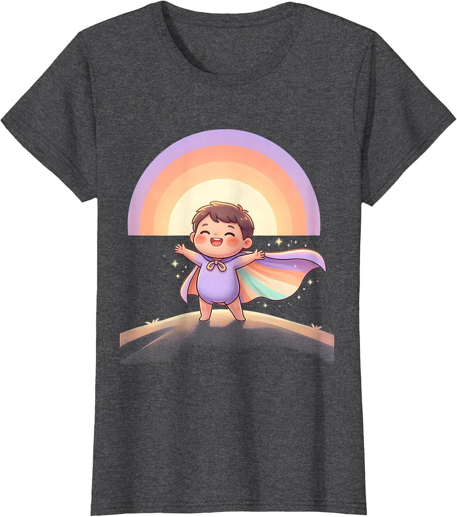 Women's Autism Superhero Child Sunrise Illustration T-Shirt - Dark Heather Grey