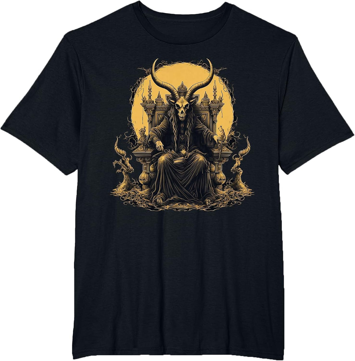 Satanic Baphomet Goat Head | Dark Art Pagan Evil Goth T-Shirt - Black