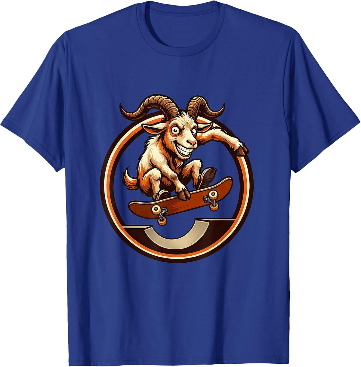 Goat on a Skateboard Ramp Illustration T-Shirt - Royal Blue