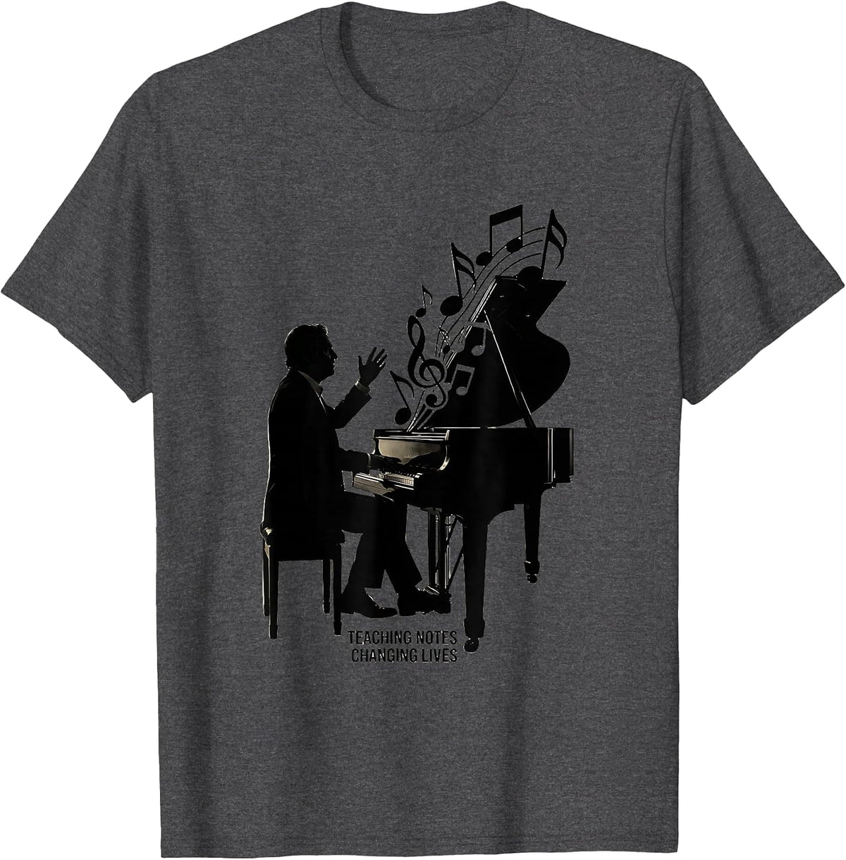 Teaching Notes Changing Lives Music Teacher Design T-Shirt - Dark Heather Grey