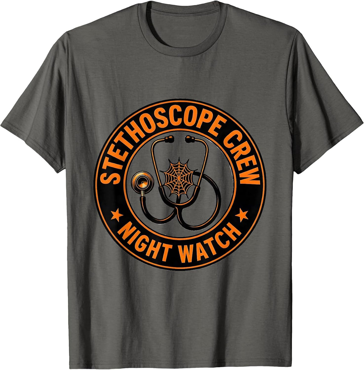 Stethoscope Crew Night Watch Funny Respiratory Therapist T-Shirt - Asphalt Grey