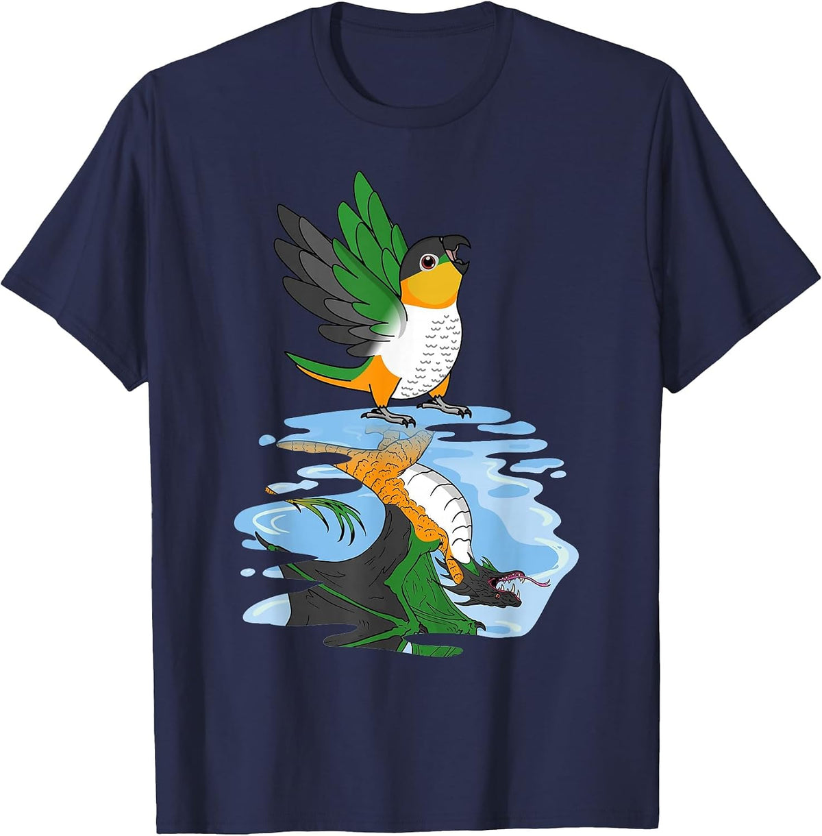 Parrot & Dragon Reflection I Black-Headed Caique T-Shirt - Navy Blue