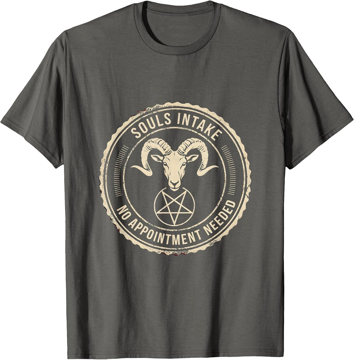 Souls Intake No Appointment Needed Gothic Occult Goat Head T-Shirt - Asphalt Grey