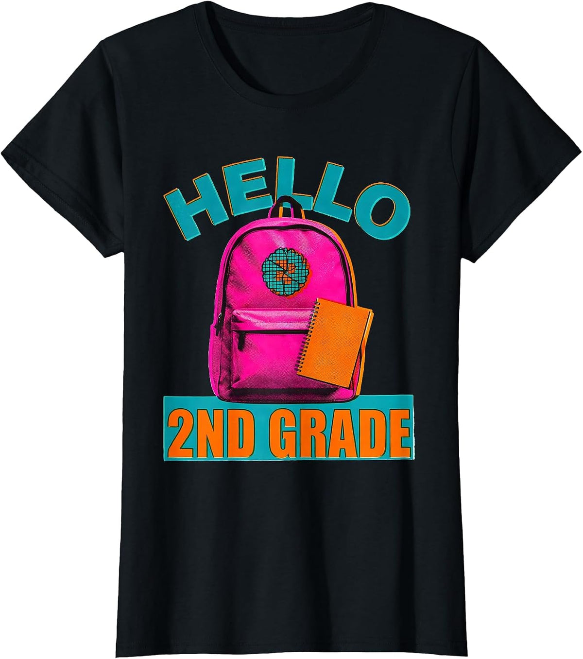 Women's Hello 2nd Grade Risograph Back To School Kids Girl Teacher T-Shirt - Black