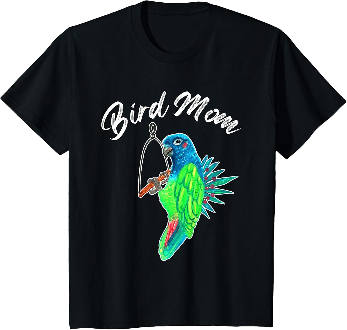 Bird Mom Blue Headed Pionus Parrot Watercolor T-Shirt - Black