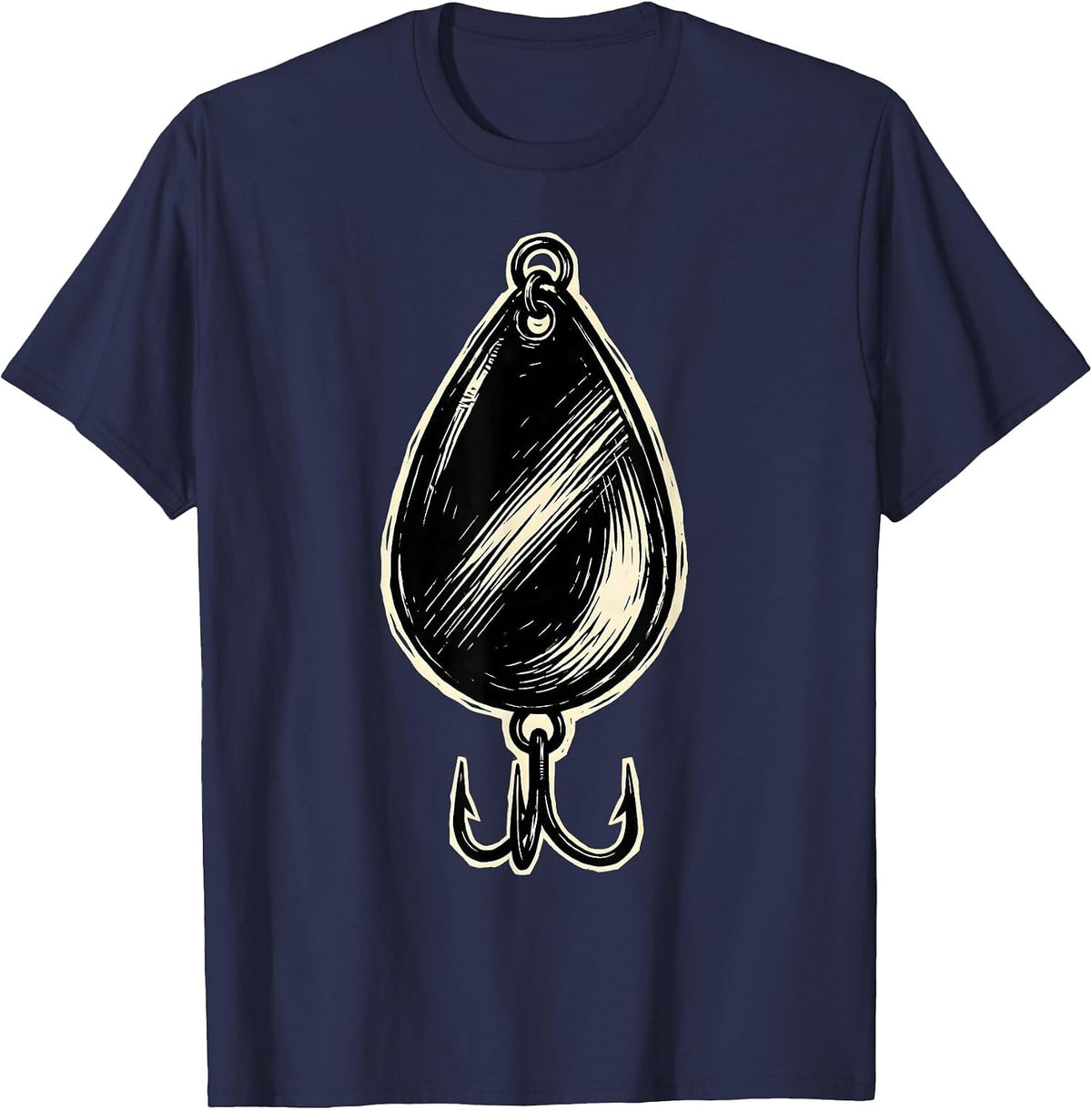 Men's Fishing Lure Treble Hook Graphic Tee T-Shirt - Navy Blue