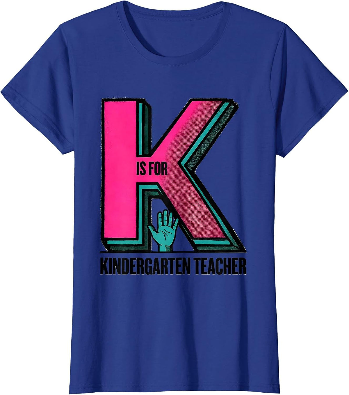 Women's K Is For Kindergarten Teacher Whimsical Back To School T-Shirt - Royal Blue