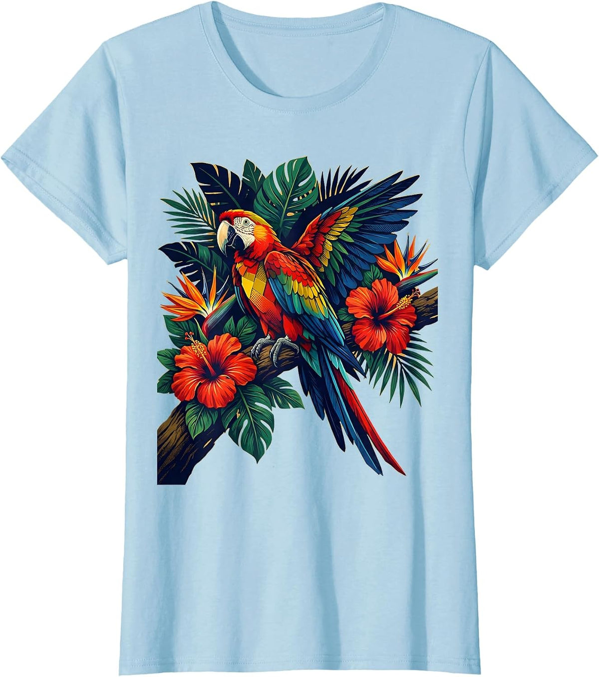 Mexico Parrot on Flowering Jungle Branch T-Shirt - Baby Blue