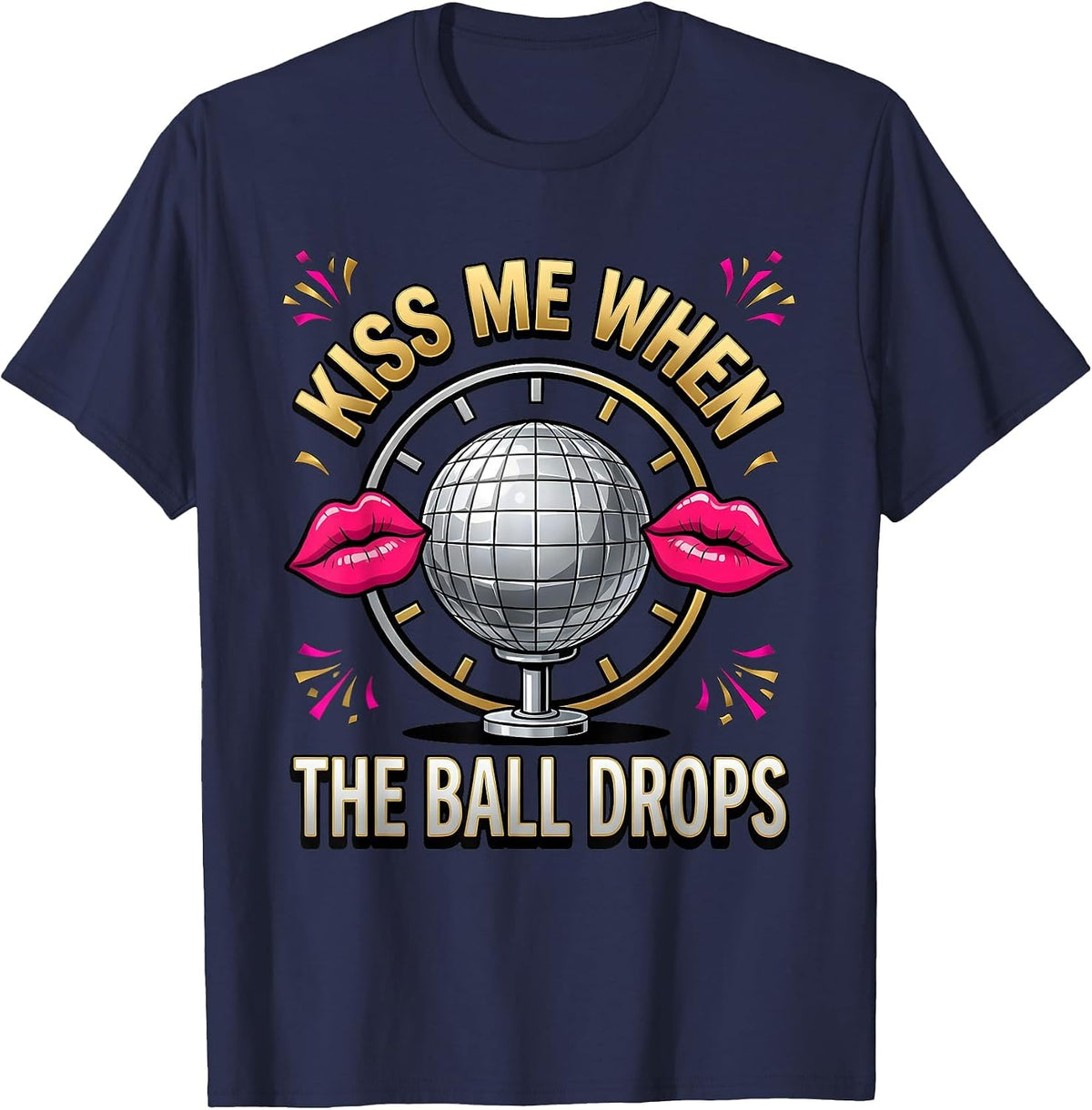 Kiss Me When The Ball Drops Dirty Humor New Year Party T-Shirt - Navy Blue