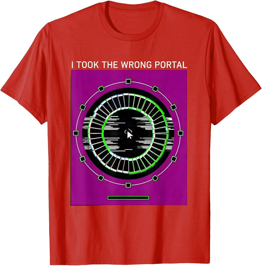 Men's I Took The Wrong Portal Glitch Datamosh Funny Gamer RPG T-Shirt - Red