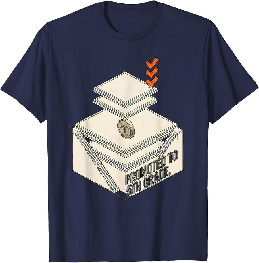 PROMOTED TO 5TH GRADE Retro Camo Back To School Boy Teacher T-Shirt - Navy Blue