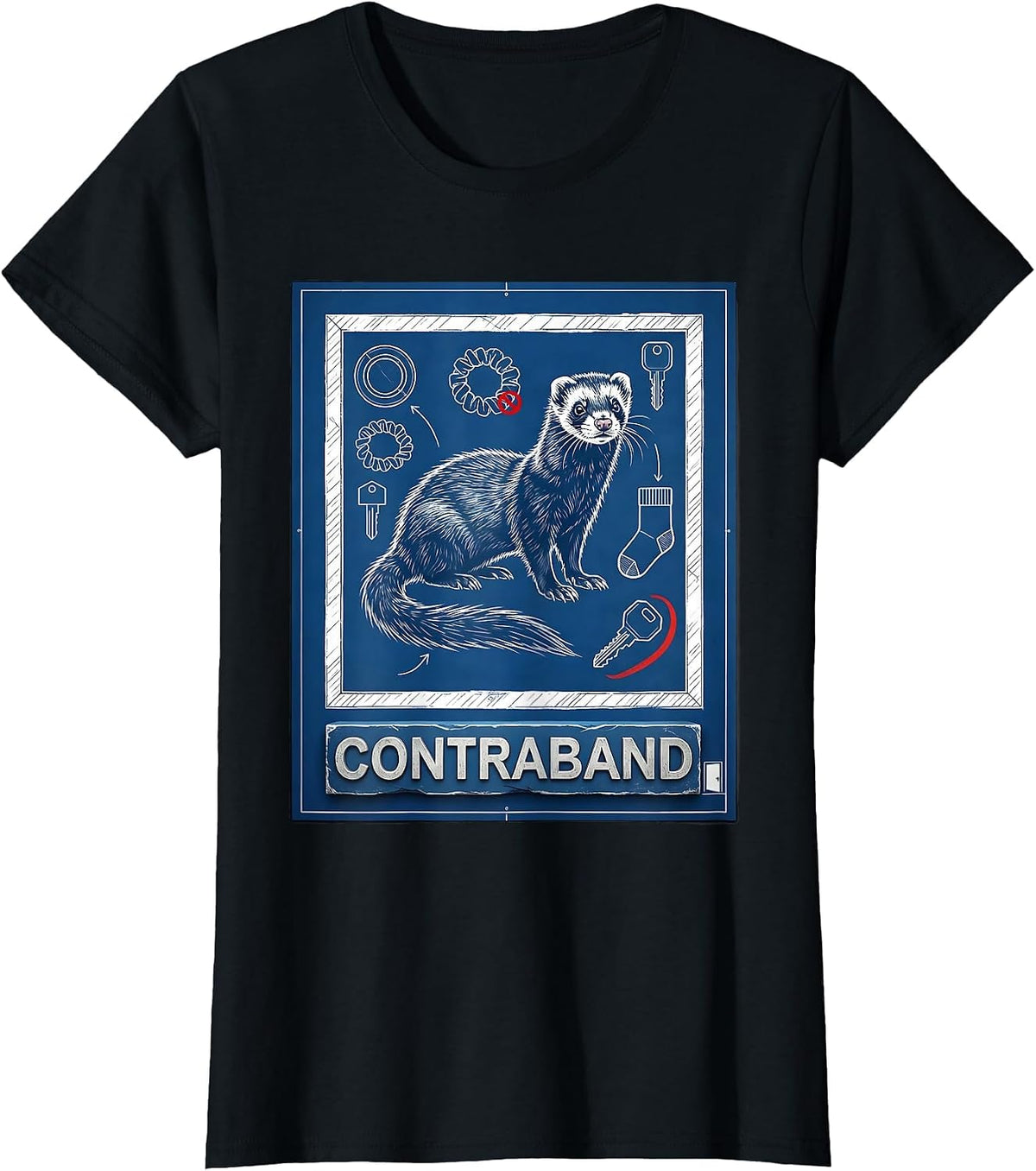 Contraband Technical Blueprint Ferret Lover Humor Gift T-Shirt - Black