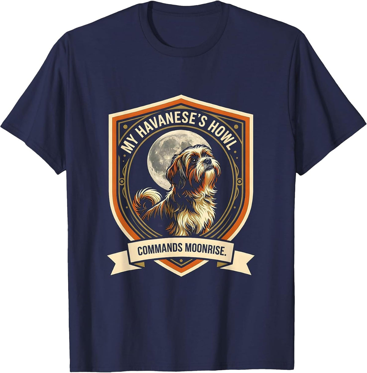 Men's My Havanese's Howl Commands Moonrise Vintage Mystical Dog T-Shirt - Navy Blue