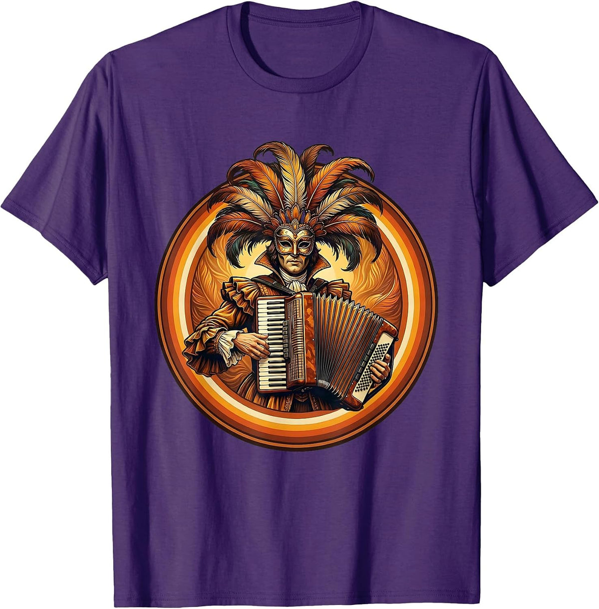 Men's Mardi Gras Accordion Player Masquerade Costume T-Shirt - Purple