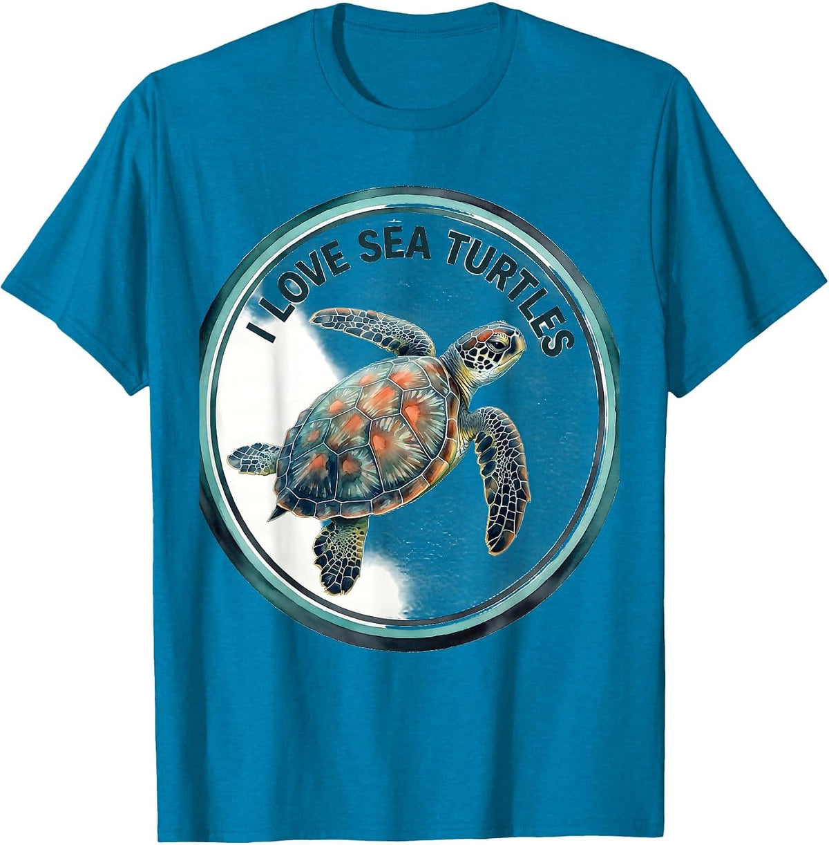 I Love Sea Turtles Watercolor Sea Turtle Lover Gift T-Shirt - Sapphire Blue