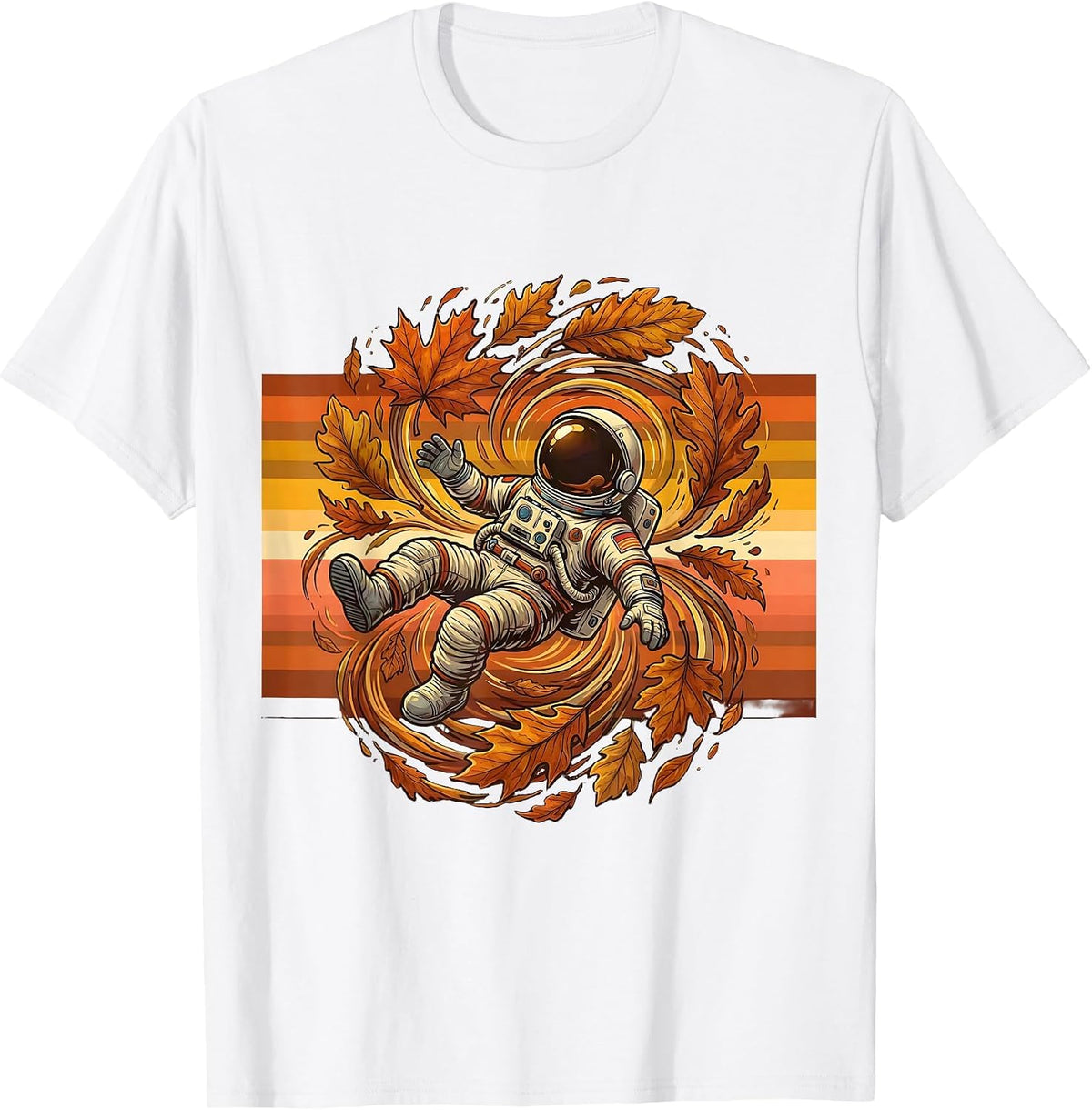 Astronaut Tumbling Through Autumn Leaves T-Shirt - White