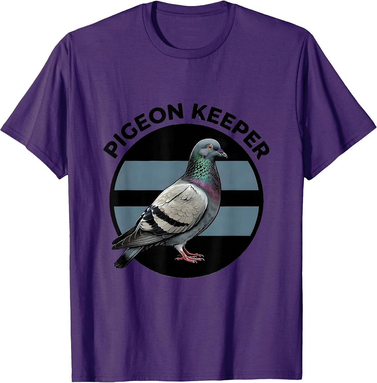 Men's Pigeon Keeper Bold Arched Lettering Pigeon Bird Badge Patch T-Shirt - Purple