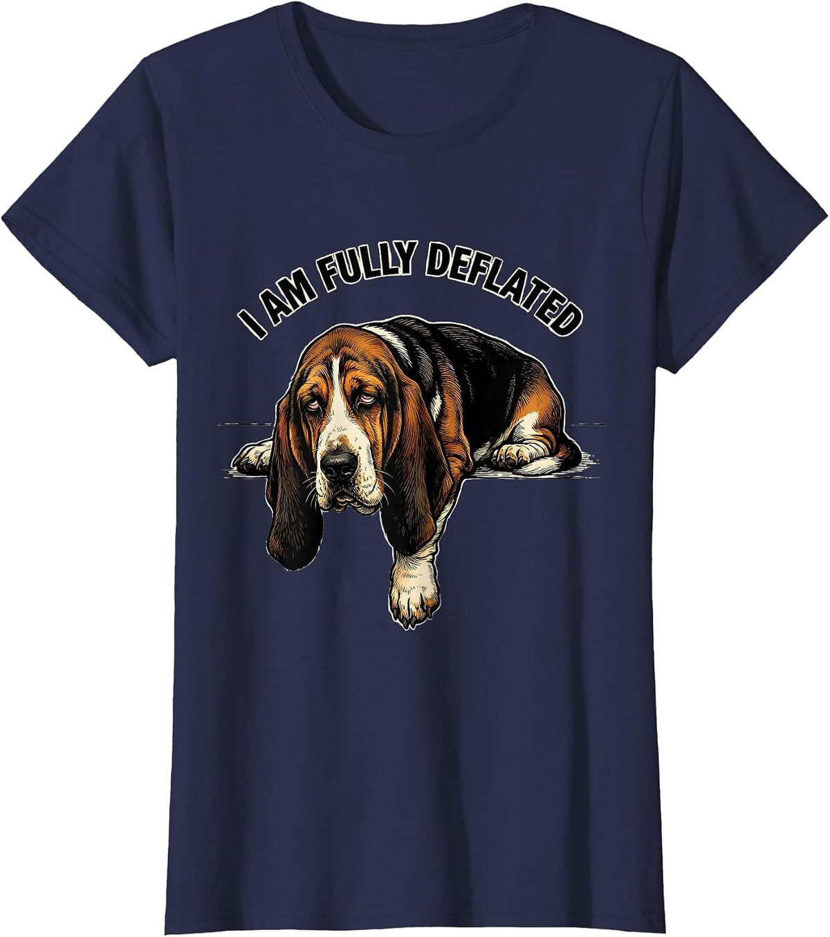 Women's I Am Fully Deflated Funny Basset Hound Meme Humor T-Shirt - Navy Blue
