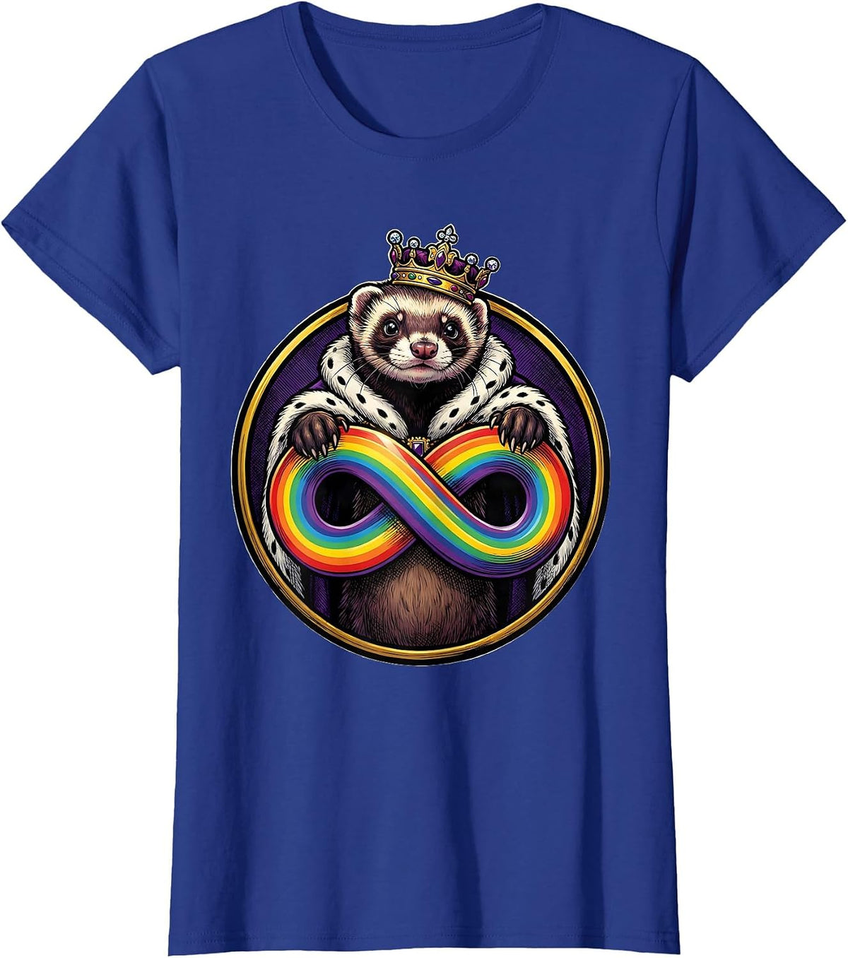 Women's Crowned Ferret Monarch Cartoon Autism Meme Humor T-Shirt - Royal Blue