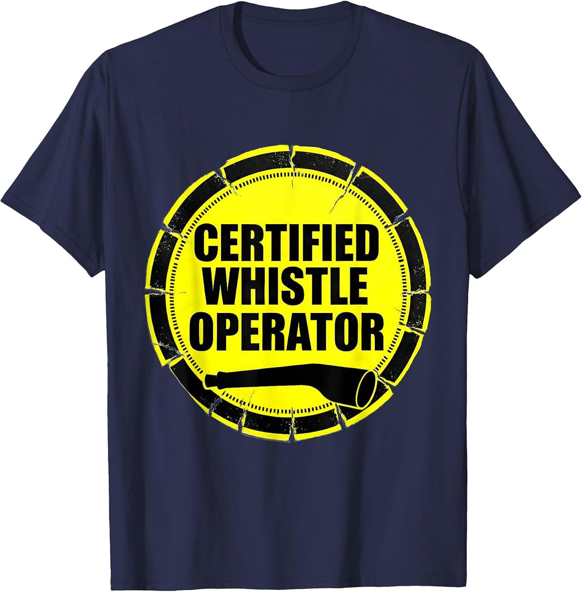 Men's Certified Whistle Operator Funny PE Teacher Back To School T-Shirt - Navy Blue