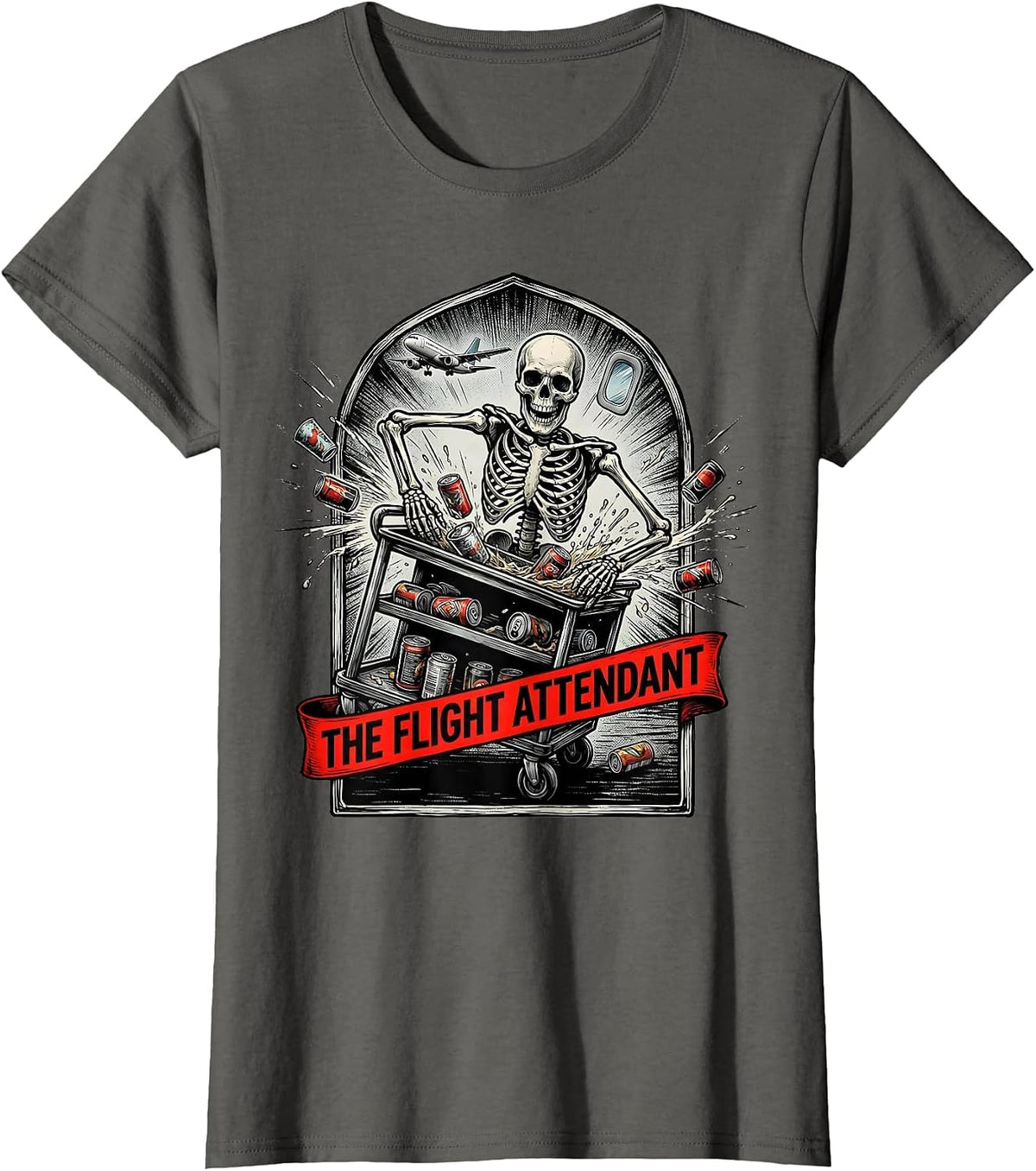 Women's The Flight Attendant Comic Book Tarot Card Halloween T-Shirt - Asphalt Grey