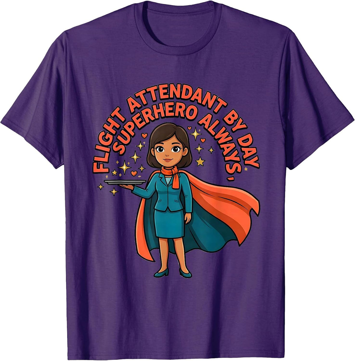 FLIGHT ATTENDANT BY DAY, SUPERHERO ALWAYS Cartoon T-Shirt - Purple