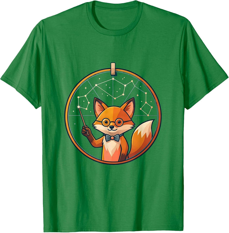 Men's Cute Fox Teacher Starry Constellation Chart T-Shirt - Kelly Green