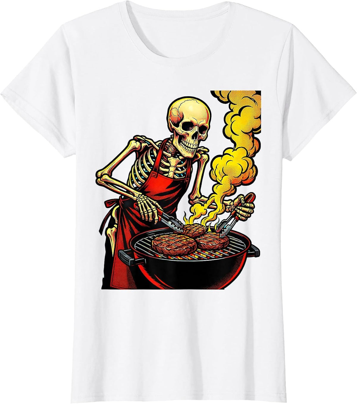 Dad Skeleton Halloween BBQ Grill Graphic T-Shirt - White