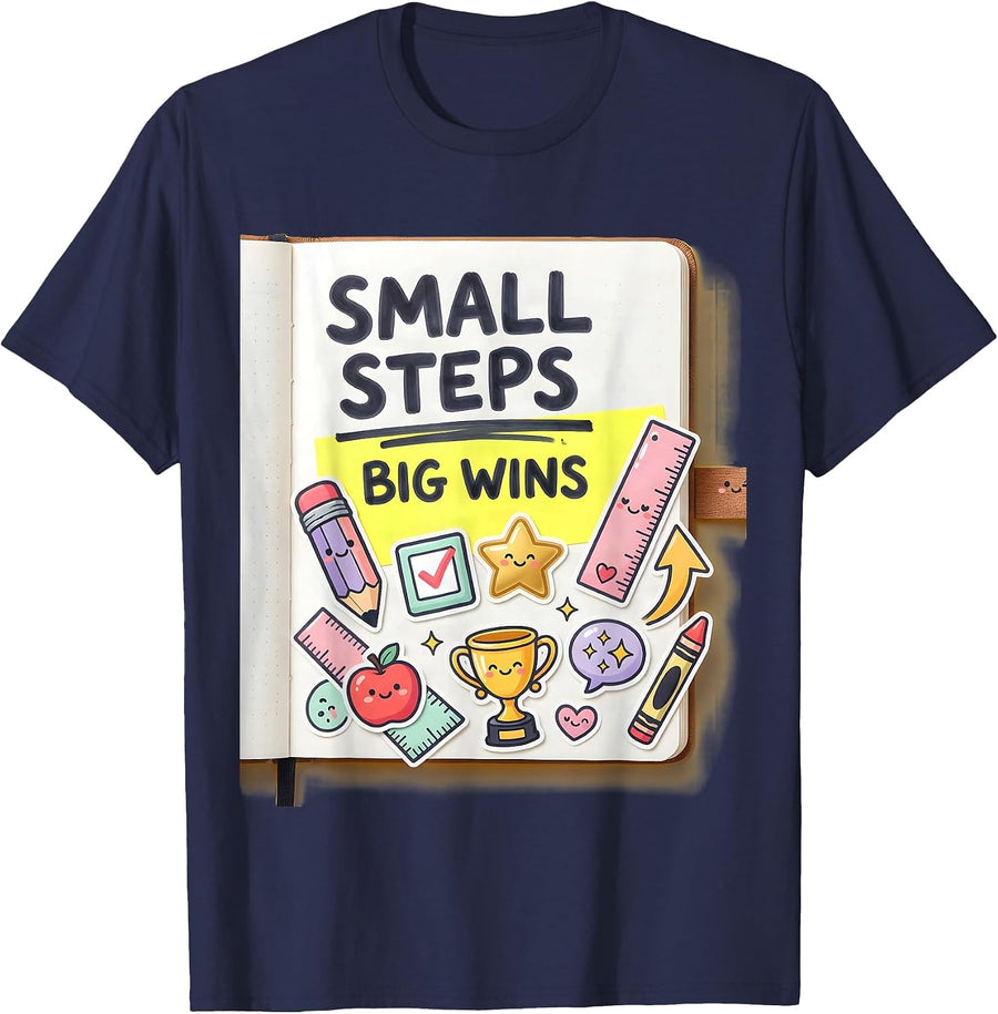 Small Steps Big Wins Sped Teacher Design T-Shirt - Navy Blue