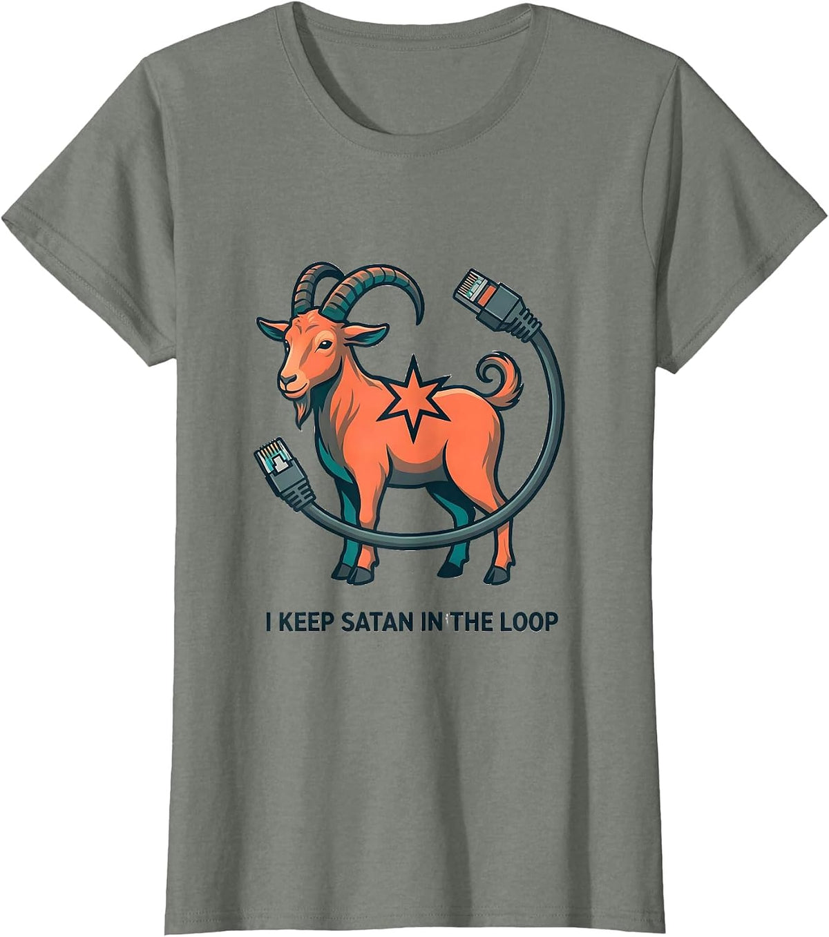 I Keep Satan In The Loop Occult Gothic Satanic Goat Dark T-Shirt - Olive Heather