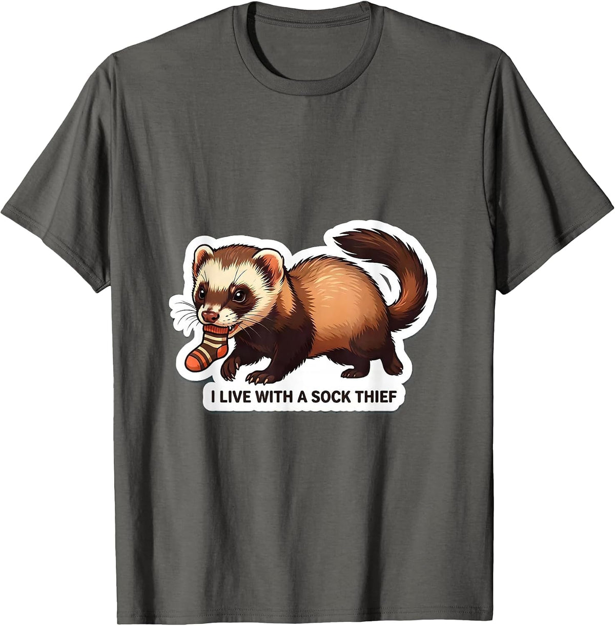 Men's I Live With A Sock Thief Funny Ferret Lover Gift For Kids T-Shirt - Asphalt Grey