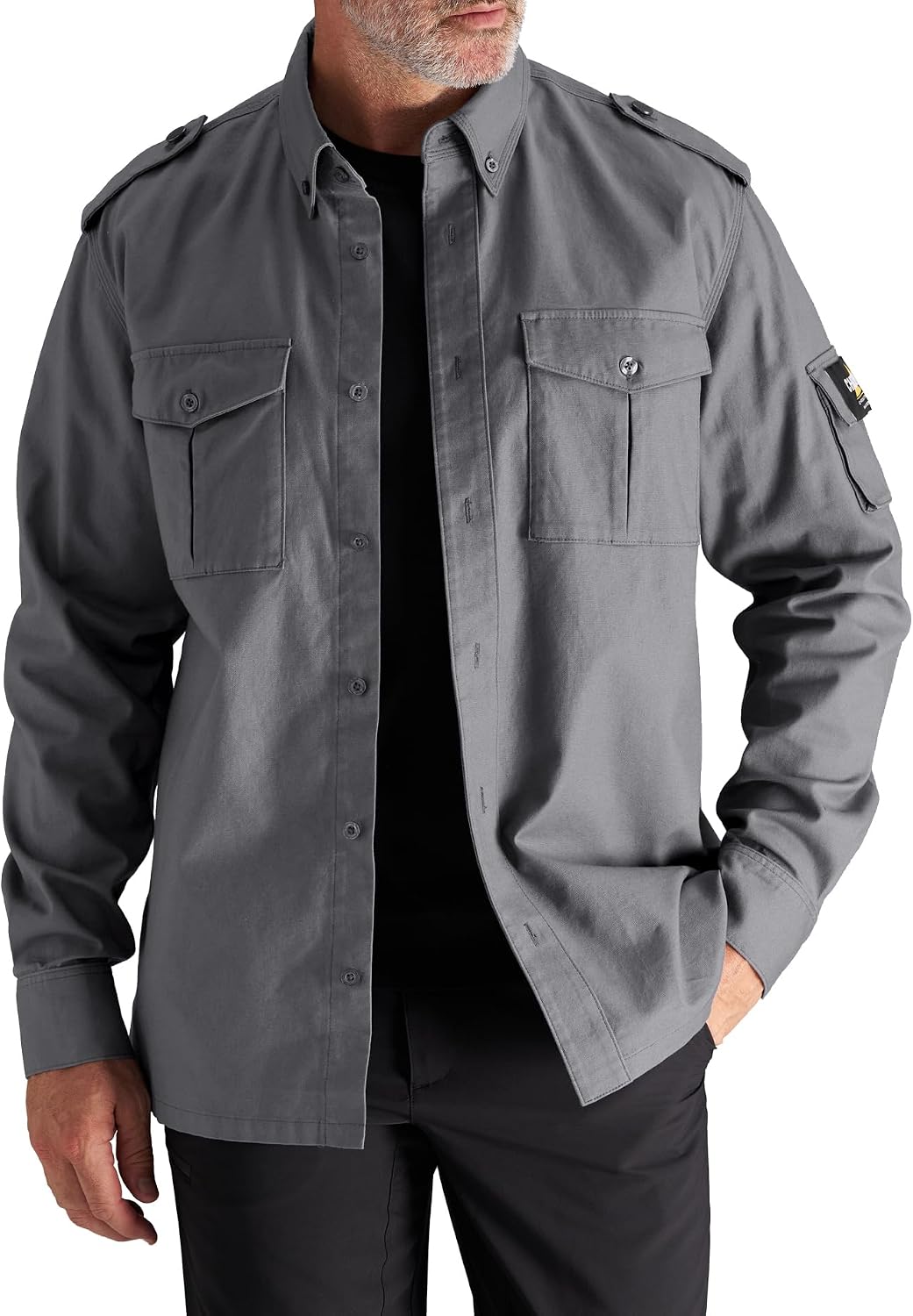 CHRONOLINE Long Sleeve Work Shirts for Men, Stretch Cotton Canvas - Slate Grey