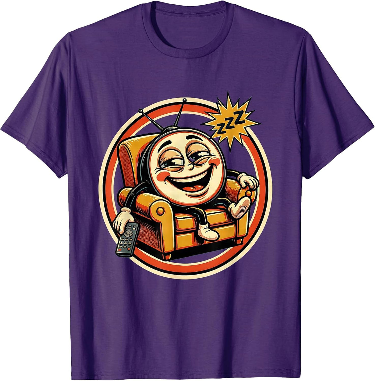 Funny Dad Napping on Couch with TV Remote T-Shirt - Purple