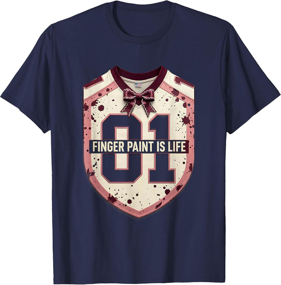 Finger Paint Is Life Daycare Teacher Design T-Shirt - Navy Blue